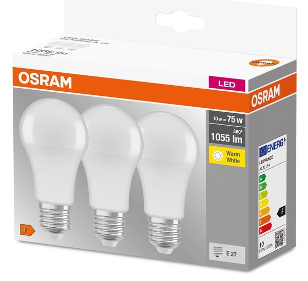 3ks matná LED žárovka E27 10 W BASE CLASSIC teplá bílá