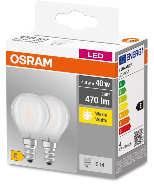 2 ks matná LED žárovka 4W E14 BASE teplá bílá