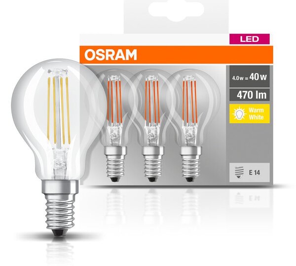 3ks průhledná LED žárovka E14 4 W BASE teplá bílá
