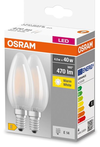 2 ks LED žárovka ve tvaru svíčky 4W E14 BASE teplá bílá