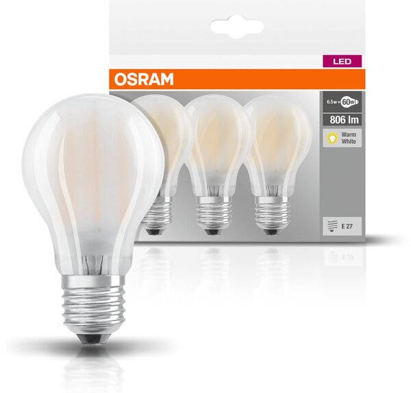 3ks matná LED žárovka E27 6 W BASE CLASSIC teplá bílá