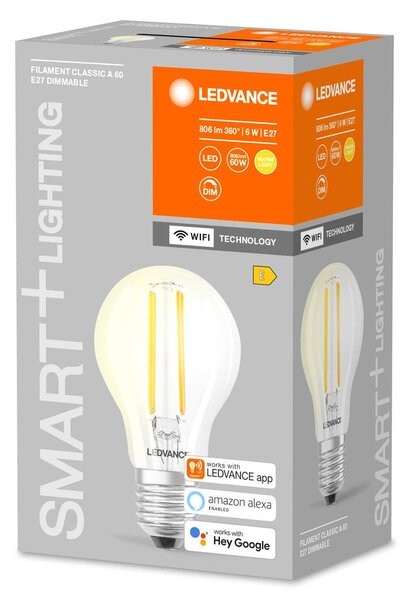Chytrá stmívatelná WiFi LED žárovka E27 6W CLEAR, teplá bílá