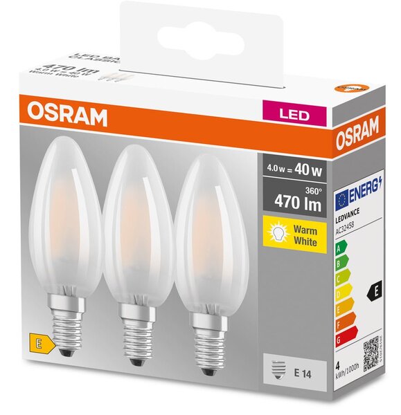 3ks LED žárovka svíčka E14 4W BASE teplá bílá