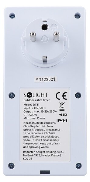 SOLIGHT Venkovní denní časový spínač 230V/16A/IP44/3500W, bílý