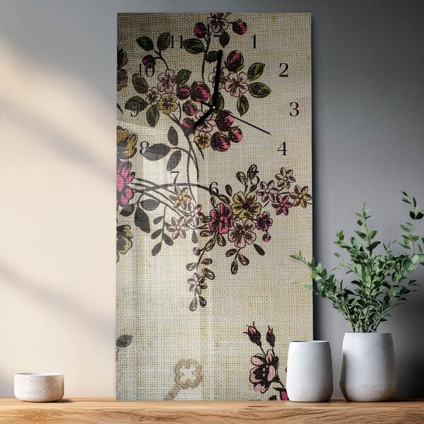 Skleněné hodiny vertikální Květinový vzor zsppc-30x60-00171960