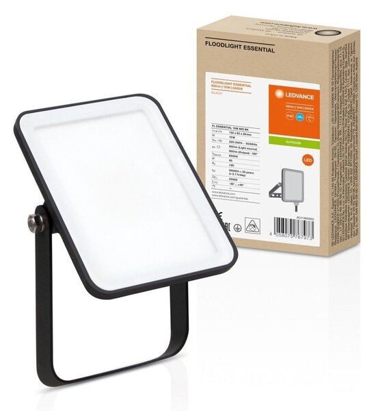 Černý venkovní LED reflektor ESSENTIAL 10 W, denní světlo