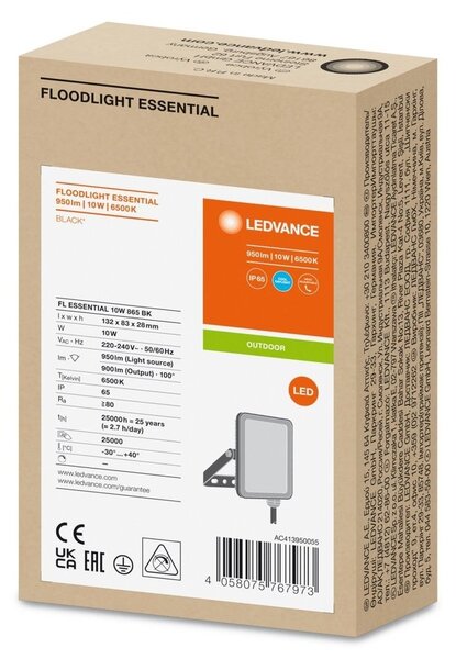Černý venkovní LED reflektor ESSENTIAL 10 W, denní světlo