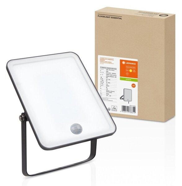 Černý venkovní LED reflektor ESSENTIAL 30 W se senzorem, teplá bílá