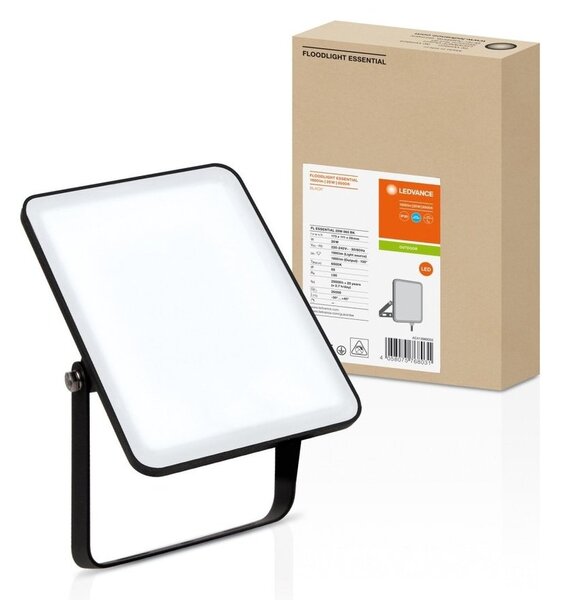 Černý venkovní LED reflektor ESSENTIAL 20 W, denní světlo
