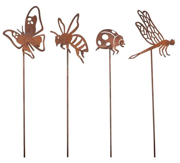 Zapichovací zahradní dekorace Bugs, sada 4ks, 38 cm, kov, hnědá