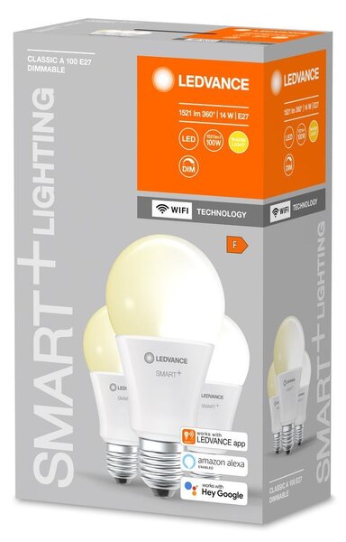 3ks chytrá stmívatelná WiFi LED žárovka E27 14W, 2.700K
