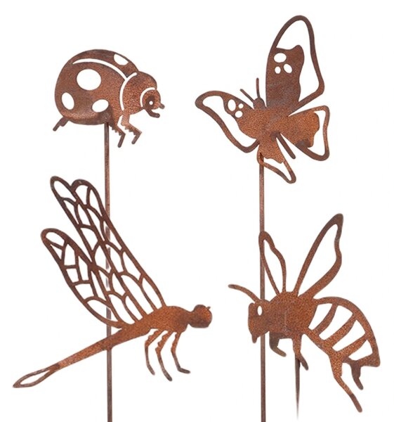 Zapichovací zahradní dekorace Bugs, sada 4ks, 38 cm, kov, hnědá