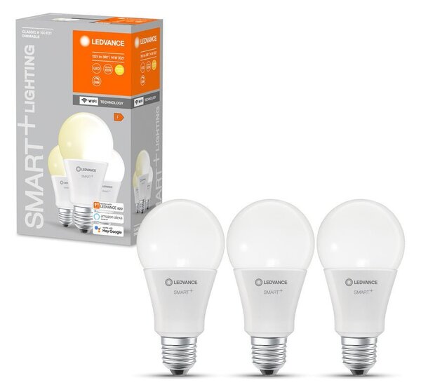 3ks chytrá stmívatelná WiFi LED žárovka E27 14W, 2.700K