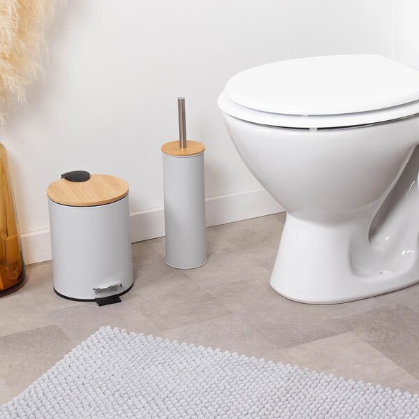 WC kartáč Timeless, šedá/s dřevěnými a chromovými prvky