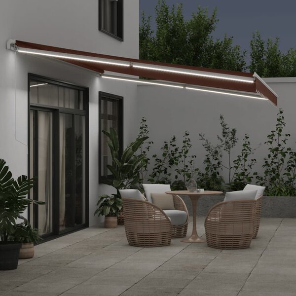 Ručně zatahovací markýza s LED hnědá 450 x 350 cm 3215392