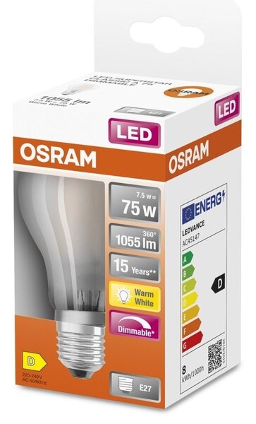 Stmívatelná matná LED žárovka E27 7,5 W CLASSIC, teplá bílá