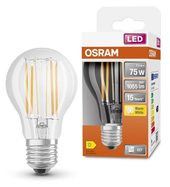 Průhledná klasická LED žárovka E27 7,5 W STAR, teplá bílá