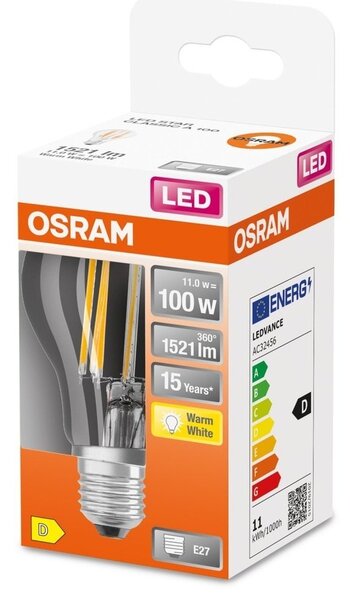 Průhledná LED žárovka E27 11 W STAR, teplá bílá
