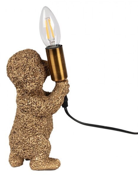 Zlatá stolní lampa pes držící žárovku v tlapkách – 11x13x23 cm