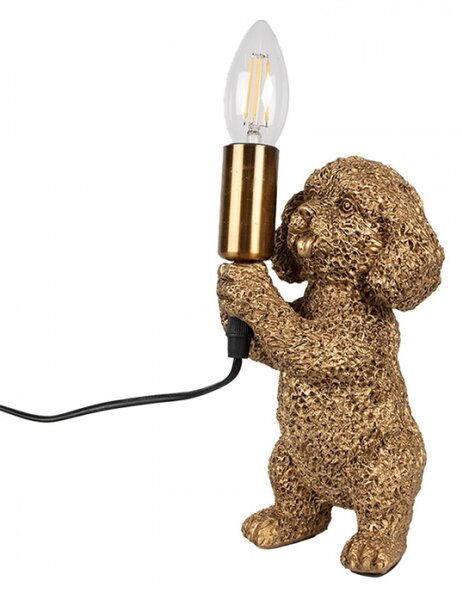 Zlatá stolní lampa pes držící žárovku v tlapkách – 11x13x23 cm