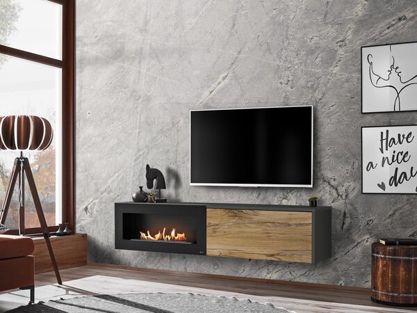 Tv stolek/skříňka Dalton (antracit + dub flagstaff) (s bio krbem). 1097690