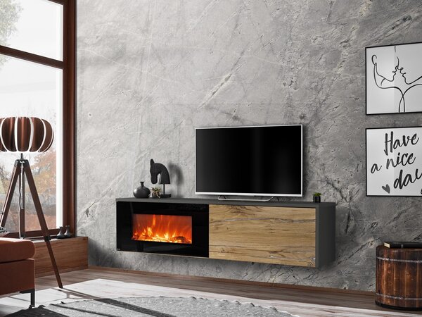 Tv stolek/skříňka Dalton (antracit + dub flagstaff) (s elektrickým krbem). 1097692