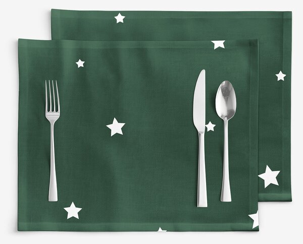 Goldea vánoční prostírání na stůl 100% bavlněné plátno - hvězdičky na tmavě zelené - sada 2ks 30 x 40 cm