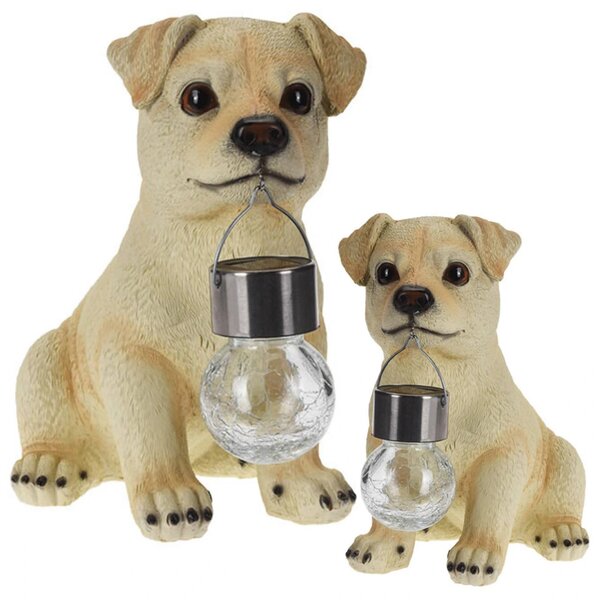Zahradní solární figurka z polistone Puppy2, 24x13 cm, béžová