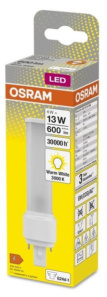 Dlouhotrvající LED žárovka G24d-1 6 W DULUX, teplá bílá