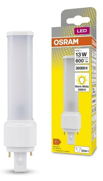 Dlouhotrvající LED žárovka G24d-1 6 W DULUX, teplá bílá