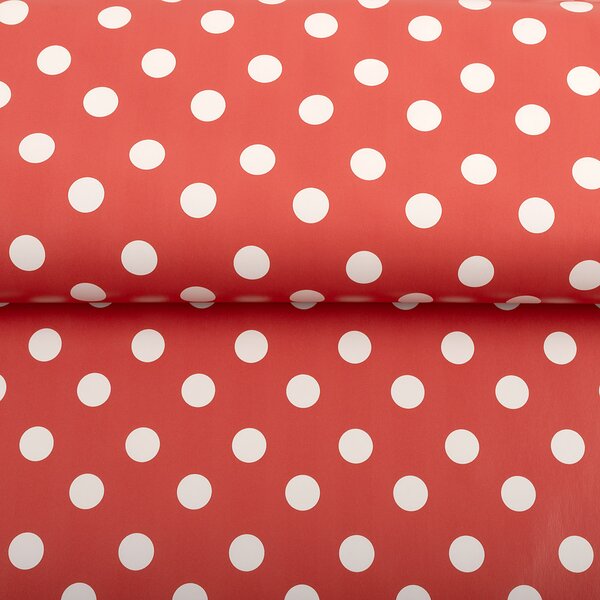 PVC ubrus Bílé puntíky na červeném PV-214 - metráž š. 140 cm