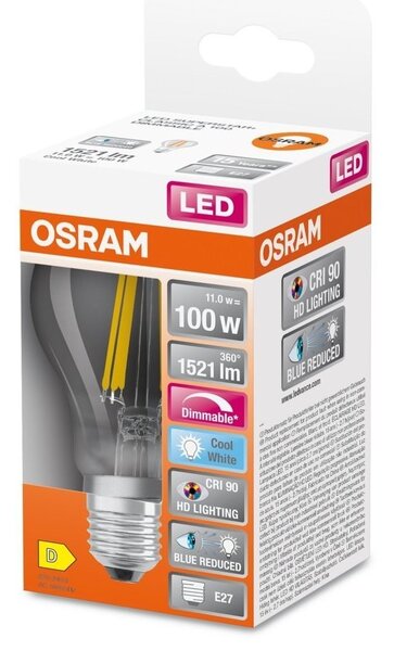 Průhledná LED stmívatelná žárovka E27 11 W SUPERSTAR, studená bílá