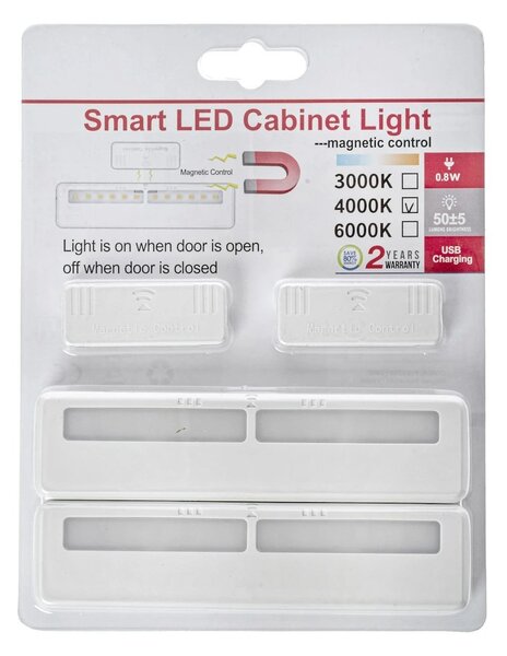 LED svítidlo, 2x LED 0,8w, 4000k, w, magnetický senzor, sada 2ks