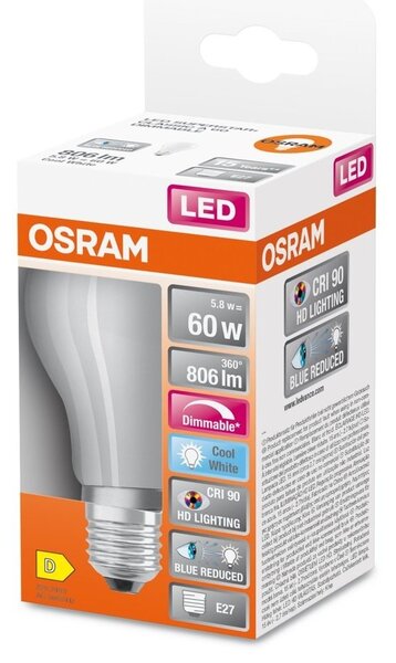 Matná LED stmívatelná žárovka E27 5,8 W SUPERSTAR, studená bílá