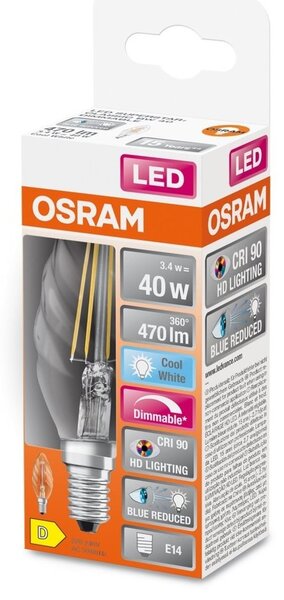 Vroubkovaná průhledná LED žárovka E14 3,4 W SUPERSTAR, studená bílá