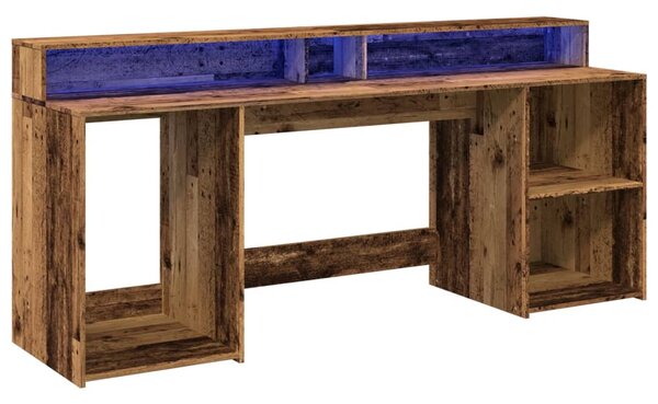Psací stůl s LED světly old wood 200x55x91 cm kompozitní dřevo 3309445