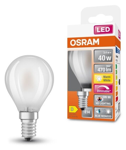 Matná LED žárovka s redukcí modrého světla E14 3,4 W CLAS P, teplá bílá