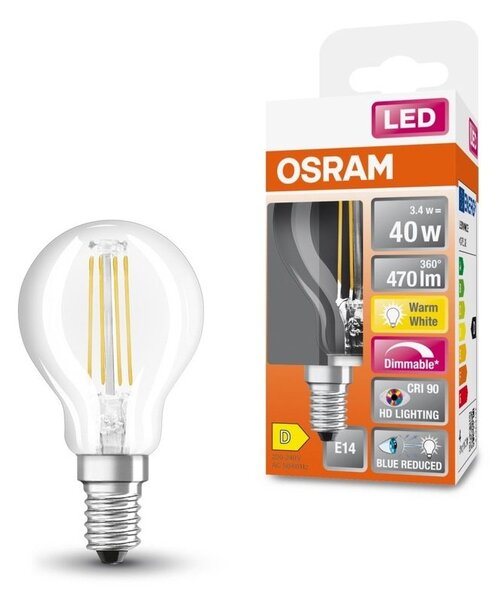 LED žárovka s redukcí modrého světla E14 3,4 W CLASSIC P, teplá bílá