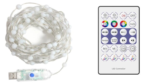 LED světelný řetěz Wizard, 5m, RGB, ovladač