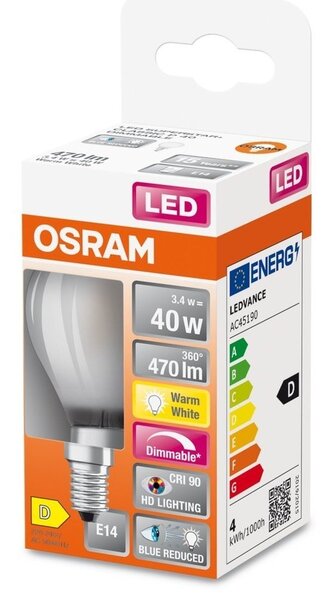 Matná LED žárovka s redukcí modrého světla E14 3,4 W CLAS P, teplá bílá
