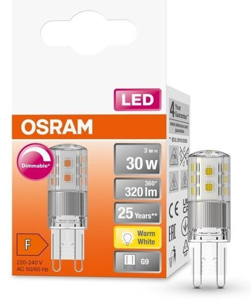Speciální LED stmívatelná žárovka G9 3 W PIN, teplá bílá