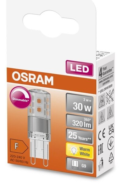 Speciální LED stmívatelná žárovka G9 3 W PIN, teplá bílá