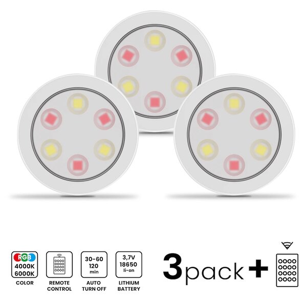 LED svítidlo Jojo, 1x LED 0,6w 3000-6000k, w, RGB, ovladač, sada 3ks