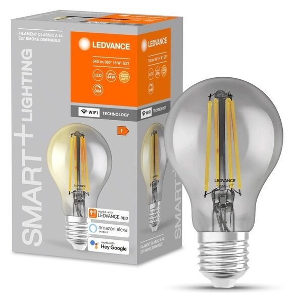 Kouřová stmívatelná WiFi LED žárovka E27 6 W FILAMENT, teplá bílá
