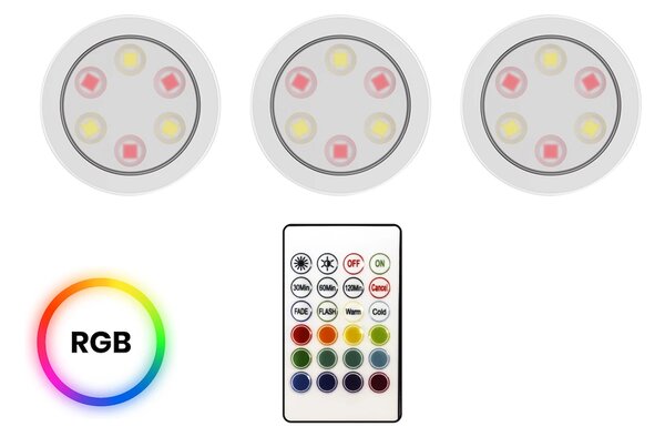 LED svítidlo Jojo, 1x LED 0,6w 3000-6000k, w, RGB, ovladač, sada 3ks