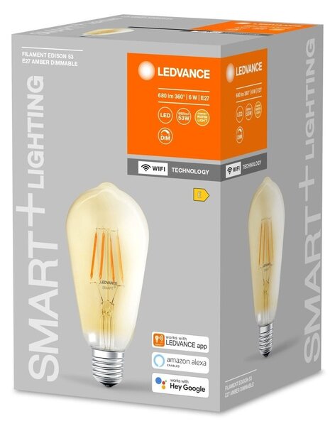 Jantarová stmívatelná WiFi LED žárovka E27 6 W EDISON, teplá bílá