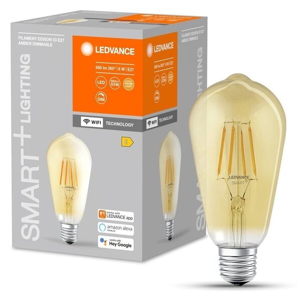 Jantarová stmívatelná WiFi LED žárovka E27 6 W EDISON, teplá bílá