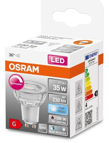 Reflektorová stmívatelná LED bodovka GU10 3,7 W PLUS, studená bílá