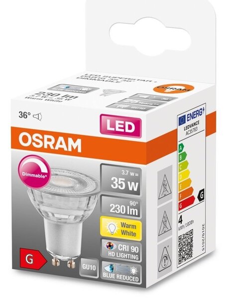 Reflektorová stmívatelná LED bodovka GU10 3,7 W PLUS, teplá bílá