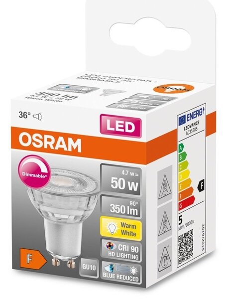 Reflektorová stmívatelná LED bodovka GU10 4,7 W PLUS, teplá bílá